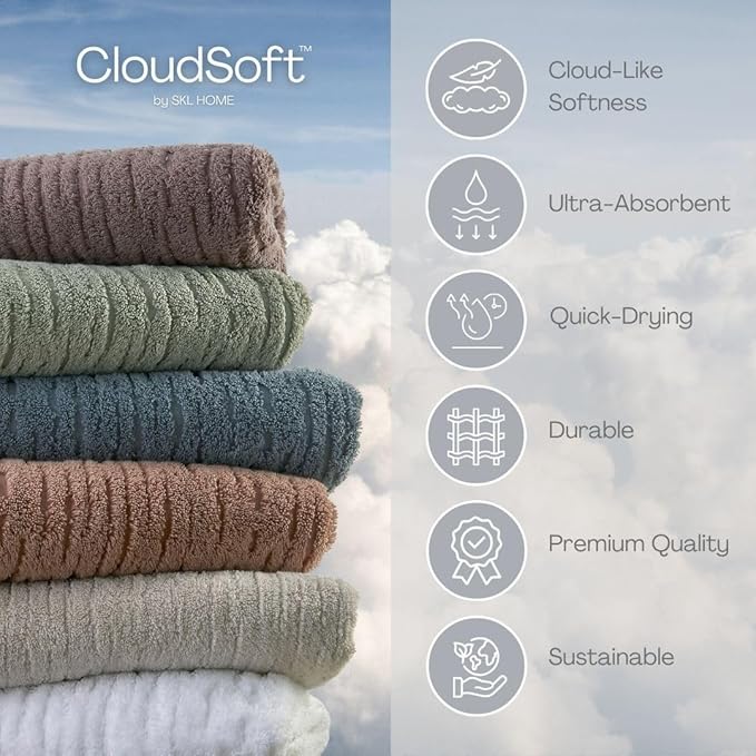 SKL Home CloudSoft Cotton Luxury 4 Pc Bath Towel Set, Smoke Blue