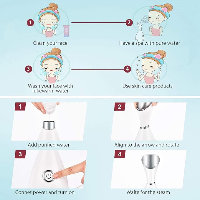 Facial Steamer for Facial Deep Cleaning, Moisturize, Unclog Pores, Face Spa, Nano Ionic Humidifier, Home Facial Warm Mist Face Steamer with Blackhead Removal Kit, Brush, Hair Band
