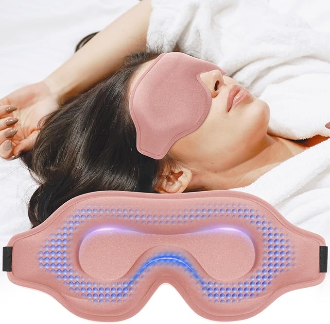 Sleep Eye Mask for Men Women, Weighted Sleeping Mask for Side Sleeper, Travel Blackout Night Blindfold Eye Shade Cover with Adjustable Strap (Blush)