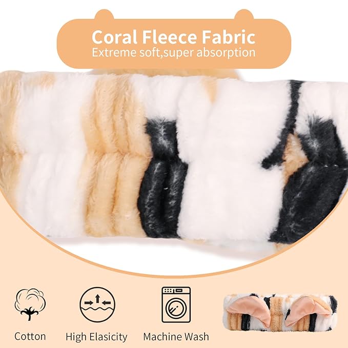 PERFECTSIGHT 2 Pack Cute Animal Headbands for Makeup Wash Shower Adjustable Elastic Hair Band for Girls and Women (Leopard Cat Ear)