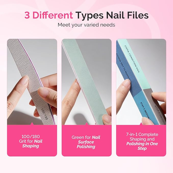 MelodySusie Manicure Tools Kit Nail Care Kit with Files, Buffer Blocks,Cuticle Nipper, Pusher and Rose Cuticle Oil 28ML for DIY Nail Manicure and Nail Care