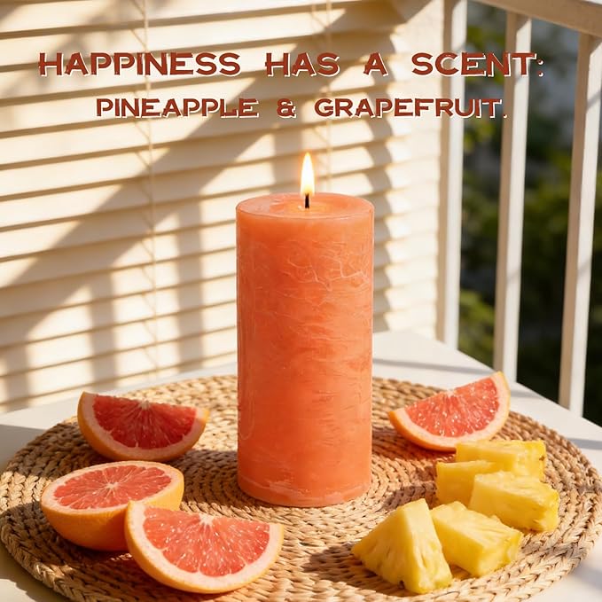 Fruity Scented Pillar Candle - 2.8x6 Inch, 75-Hour Burn, Pineapple & Grapefruit Luxury Aromatherapy Candle, Sweet Fruit Scent Pillar Candles for Home, Natural Fragrance Candle for Air Purify