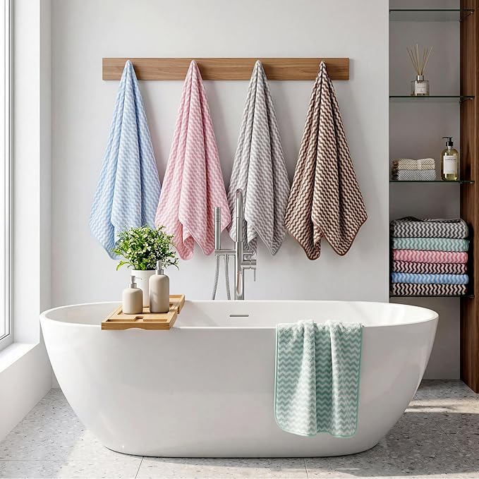 SmoothNovelty 18 Pack Microfiber Bath Towels Bulk 27'' x 60'' Oversized Size Bath Towel Highly Absorbent Extra Large Soft Drying for Beach Shower Summer Salon Sport Gym Party (Wave,Pastel)