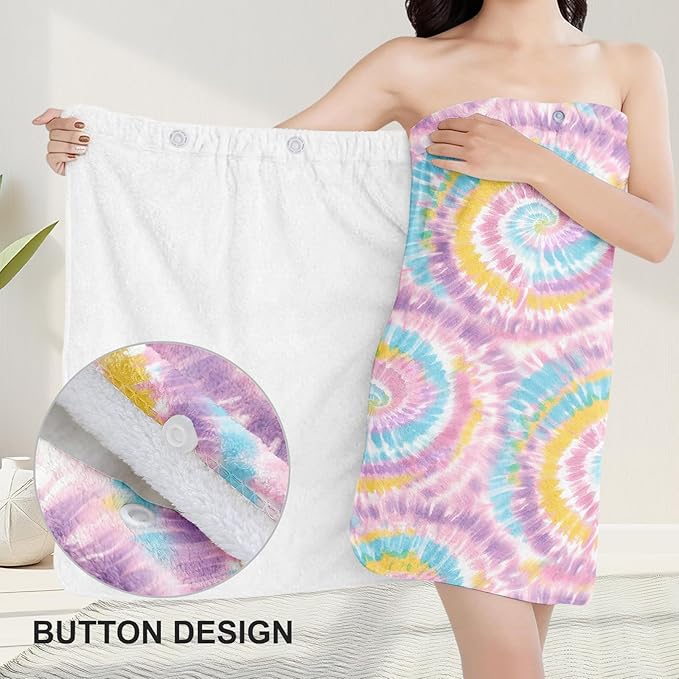 Absorbent Bath Towel Wrap Set for Women, Blue Tie-Dye Print Towel Wrap After Shower, Microfiber Shower Robe Body Towel Wraps for Women, Quick Dry Hair Towels Wraps for Spa Hotel Beach Girl