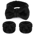 WSYUB Makeup Headbands, 1pcs Black Spa Headband Fluffy Bow Tie Headband Microfiber Face, and 2Pcs Wrist Spa Wash Band Absorbent Wristbands, for Washing Face Skin Care