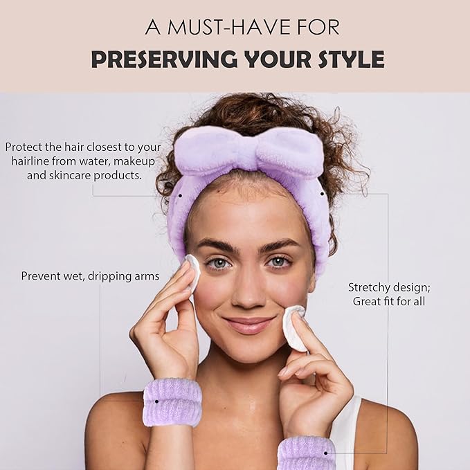 Ayesha Spa Headband and Wristband Set for Skincare Washing Face,Makeup Headband Wrist Cuffs for Preppy Skincare for Women Girl