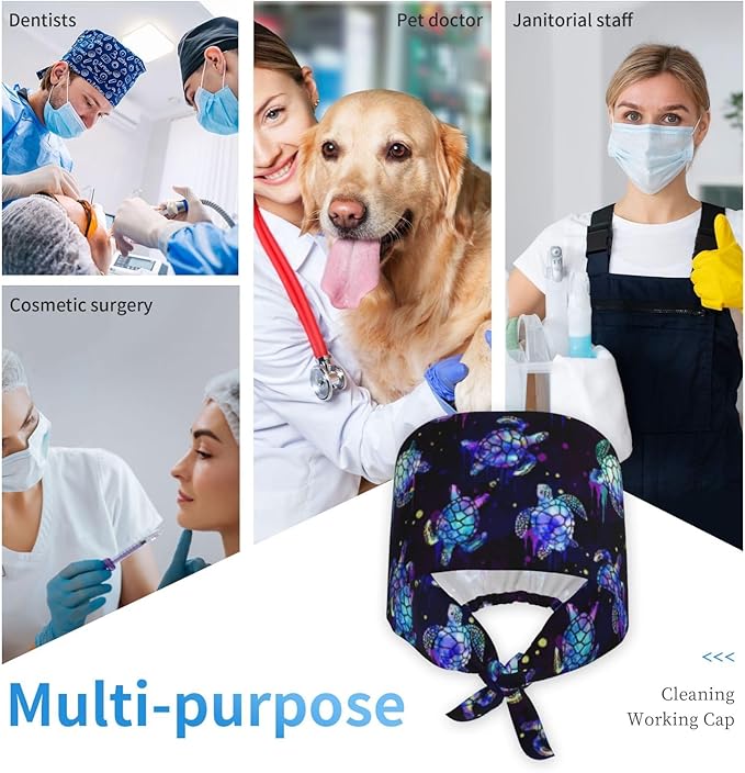 Adjustable Working Cap with Sweatband for Women Men, Moisture Wicking Nurse Surgical Caps for Chef Spa Fits Most Long Hair