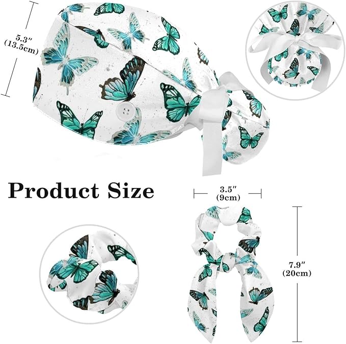 Adjustable Brown Dachshund Dog Blue Surgical Scrub Cap with Button,Sweatband for Women with Bow Hair Scrunchy