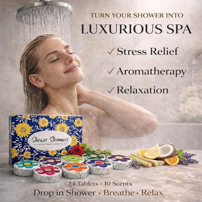 Shower Steamers for Women, Mothers Day Gift for Mom, 24pc Shower Bombs Aromatherapy Gift Set w/Organic Essential Oils. Shower Melts, Bath Bombs for Shower, Birthday Gifts, 4 Boxes of Pack of 6