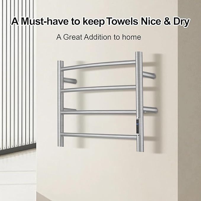 Towel Warmer with Built-in Timer for Bathroom Wall Mounted Bath Towel Heater Plug-in Electric Heated Towel Rack Brushed ETW29