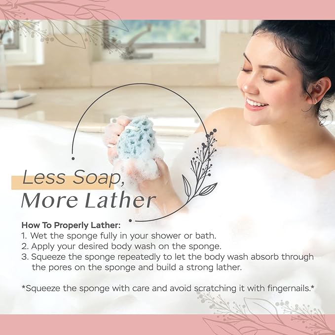Spongentle Loofah Sponge for Shower and Bathing, Bath Sponge with Dual Texture, Shower Pouf for Gentle and Deep Exfoliation, Large Size Body Scrubber for Men & Women, PU Foam, 37% More Lather, 2 Pack