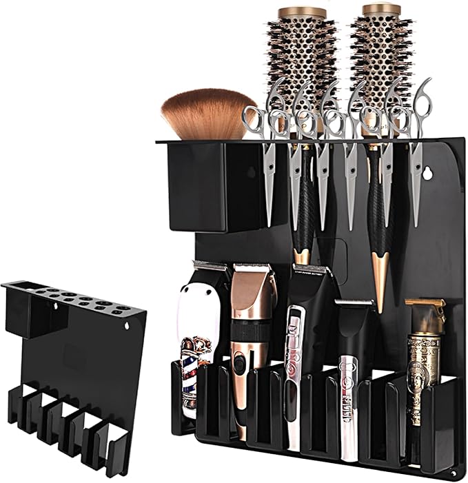 Clipper Holders Barbers Organizer, 13" x 12" x 3" Wall-Mounted Multi-Functional Hair Styling Tool Storage Stand for Clipper, Scissors, Comb, Curling Irons - for Salon, Home Bathrooms, with Screws Kit