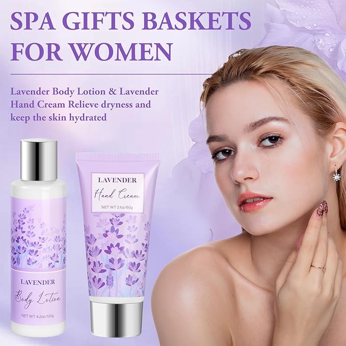 Mothers Day Gifts for Mom, Lavender Gift Baskets, Birthday Gifts for Women, Bath and Body Relaxing Spa Self Care Care Package Home Spa Bath Gift for Mom Sister Wife Female Friends Coworker Employee