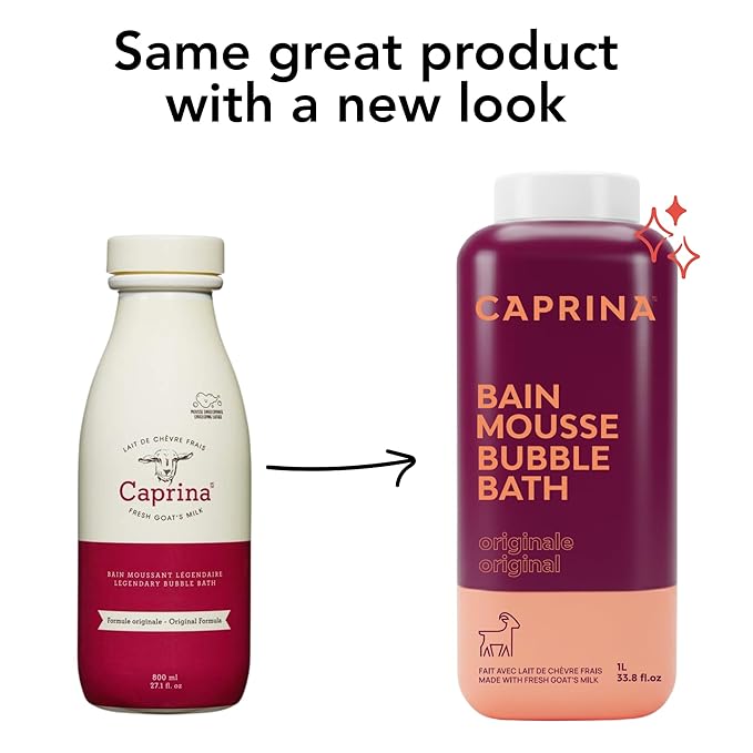 Caprina by Canus Legendary Bubble Bath with Fresh Canadian Goat Milk Gentle Soap Moisturizing Vitamin A, B2, B3 & More, Red, Original, 27.1 Fl Oz