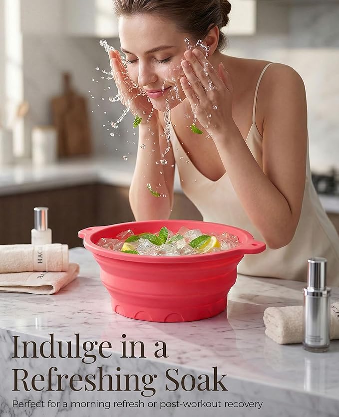 Face Ice Bath Bowl with Built-in Ice Tray, Collapsible Silicone Face Bowl for Ice, Reusable Small Ice Facial Bowl for Puffiness Reduction, Skin Tightening, Acne Relief, Spa Tool for Home, Travel