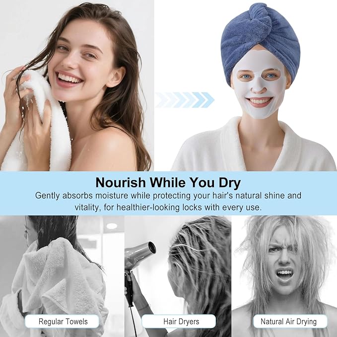Microfiber Hair Drying Towel Wrap for Women, Hair Turbans Towel for Wet Hair,turbie Twist Hair Towels(The Color of the Picture is for Reference only) (Dark Blue,Red)