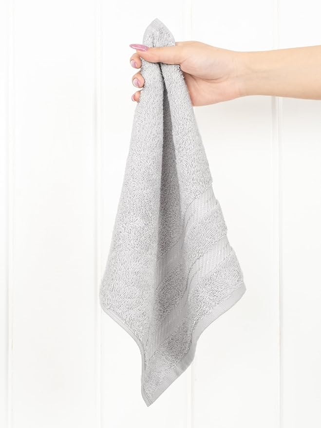 American Soft Linen Luxury Washcloths for Bathroom, 600 GSM 100% Cotton 4 Piece Turkish Wash Cloth Set, 13x13 in Soft Rags for Body and Face, Silver Gray Washcloths