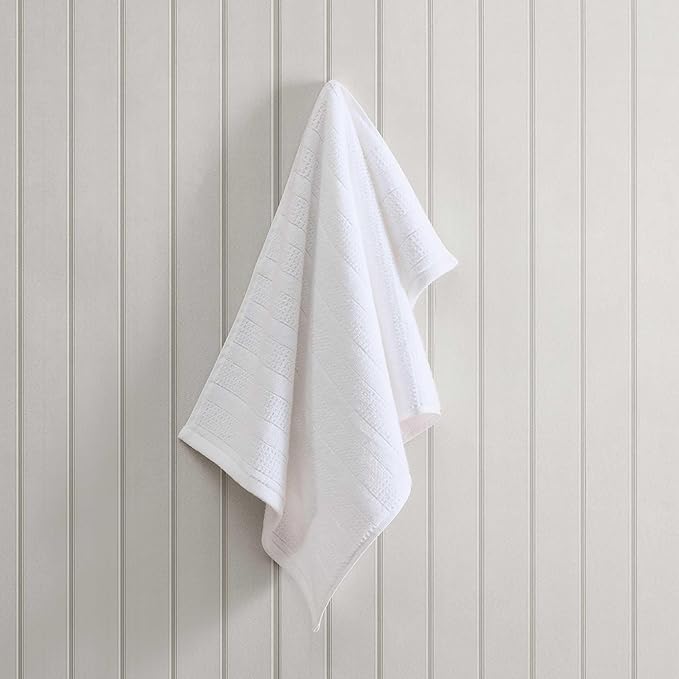 Martha Stewart - Bath Towels, Soft & Absorbent 100% Cotton Towels, Solid 500 GSM, 6-Piece Bathroom Towel Set with Textured Weave (Bedford Cottage White)