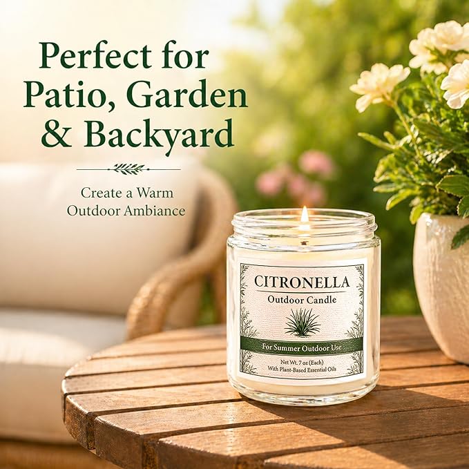 Citronella Candles Outdoor - 6 Pack Natural Soy Wax Citronella Candles for Patio,Garden,Yard, Balcony BBQ, Camping, Party, up to 200 Hours Burning Summer Outside Candle Set