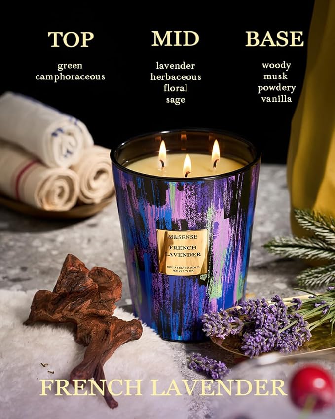 M&SENSE Wild Lavender Large Jar Scented Candle, 35oz 150H Non-Toxic Natural Soy Wax, Aromatherapy for Yoga & Sleep, Spring Decor, Mother's Day Self Care Gifts