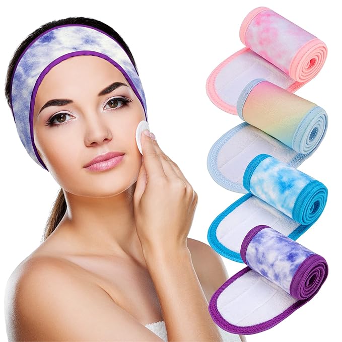Denfany Spa Facial Headband 4 Pack Ultra Soft Adjustable Skincare for Face Washing, Shower, Facial Mask, Yoga