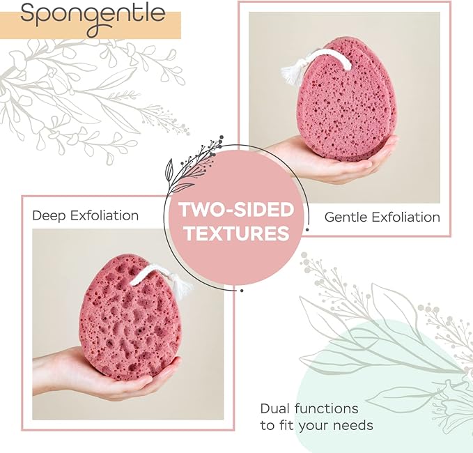 Spongentle Loofah Sponge for Shower and Bathing, Bath Sponge with Dual Texture, Shower Pouf for Gentle and Deep Exfoliation, Large Size Body Scrubber for Men & Women, PU Foam, 37% More Lather, 2 Pack