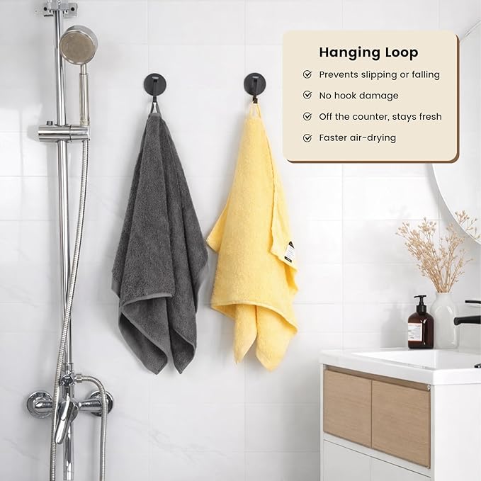 SEMAXE 4 Piece Yellow & Gray Bath Towel Set for Bathroom, 100% Cotton Bath Towels with Hanging Loop, 55 x 27 Inch, Soft Absorbent & Quick Dry, for Home