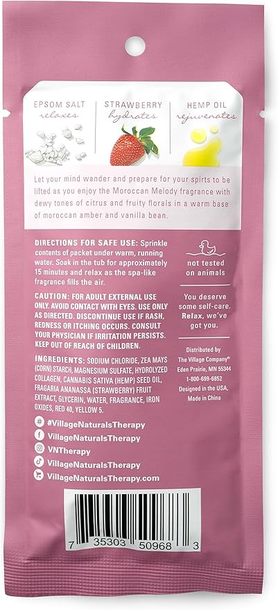 Village Naturals Therapy Glow Concentrated Mineral Bath Soak, Moroccan Melody Scent, 2 oz, Pack of 12
