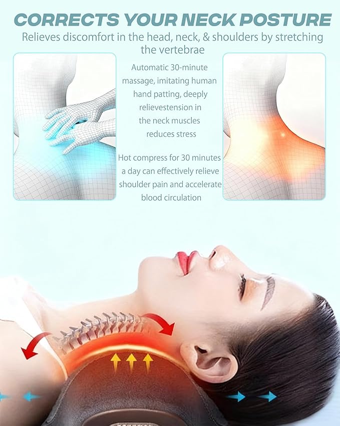 Neck Massager Pillow with Heat and Vibration for Pain Relief Deep Tissue,2-in-1 Neck Massage Pillow 3D Ergonomic Cervical Hump Corrector Massage,Gifts for Women Men Mom Dad