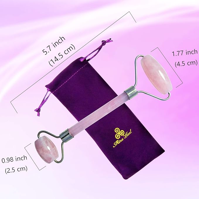 Mina Heal Jade Roller for Face, Lymphatic Drainage Massager & Gua Sha Facial Tool, Face Roller Skin Care Lymphatic Drainage Facial Massager