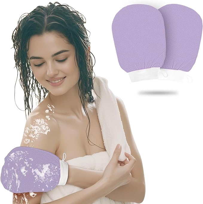 1 Pair Exfoliating Glove, Scrubbies for Body, Body Exfoliator, Exfoliating Washcloth（Purple+Purple）
