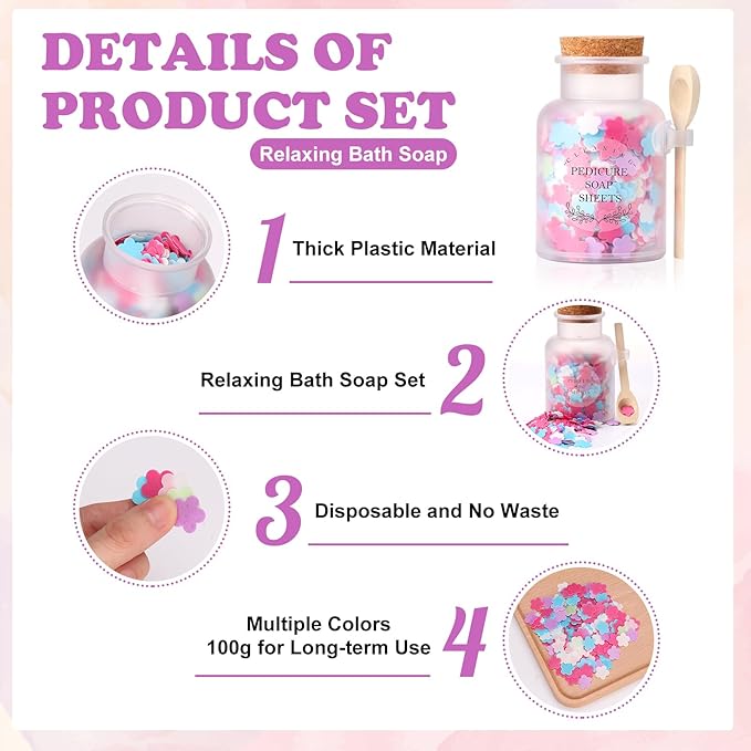 DOSTATNI Pedicure Soap Flowers Pedicure Foot Spa Tablets 10 Oz Plastic Bath Salts Jar Foot Soak Flower Paper Soap Sheet Softens Skin Botanicals Lavender Essential Oil Fast Dissolving Supplies