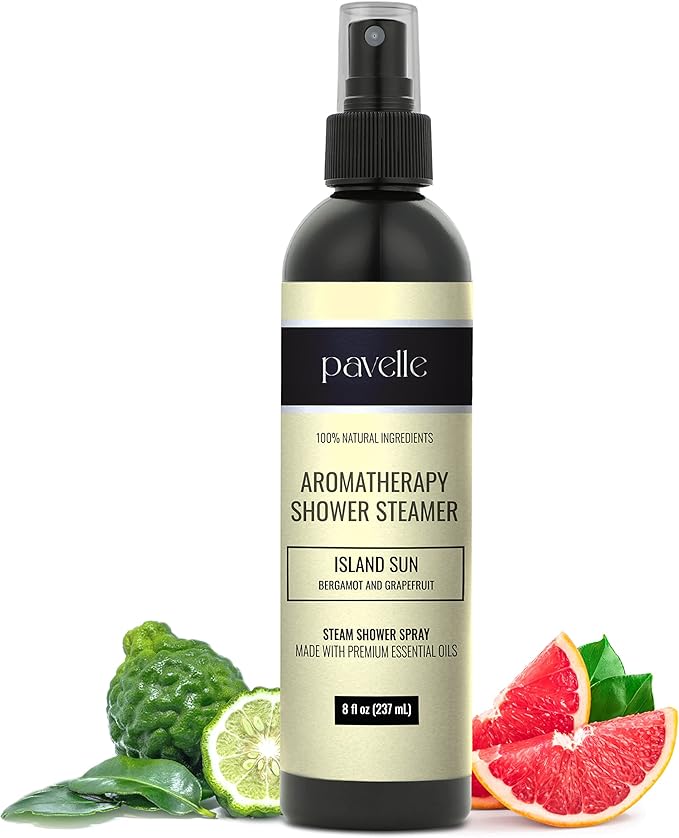 Pavelle Aromatherapy Shower Steamer, 100% Natural Relaxing Essential Oil Spray Mist for Sinus & Congestion Relief, Spa, Sauna & Bath Gift Set for Women & Men, Made in The USA, Island Sun, 8 Fl.Oz.