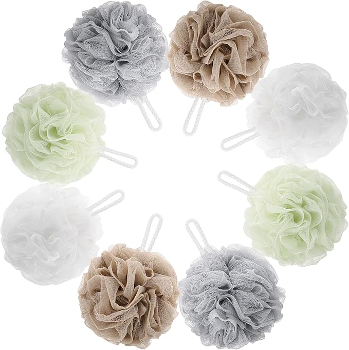 8 Small Mesh Pouf Bath Sponge - Mesh Loofah Body Exfoliating Shower Ball Shower Sponge