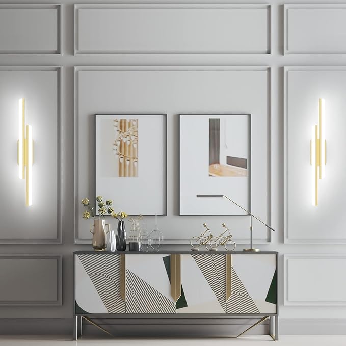 Ralbay 32" LED Gold Vanity Lights for Bathroom 36W Frosted Aluminum Modern Gold Bathroom Vanity Light Fixtures Over Mirror Modern Gold Bath Lighting 6000K White Light