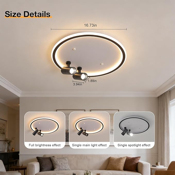 Shine LUEST Modern LED Bedroom Ceiling Light, 2 Adjustable Spotlights, Dimmable Round Close to Ceiling Lamp, Black White Minimalist Lighting for Living Room Bedroom Kitchen Dining Room