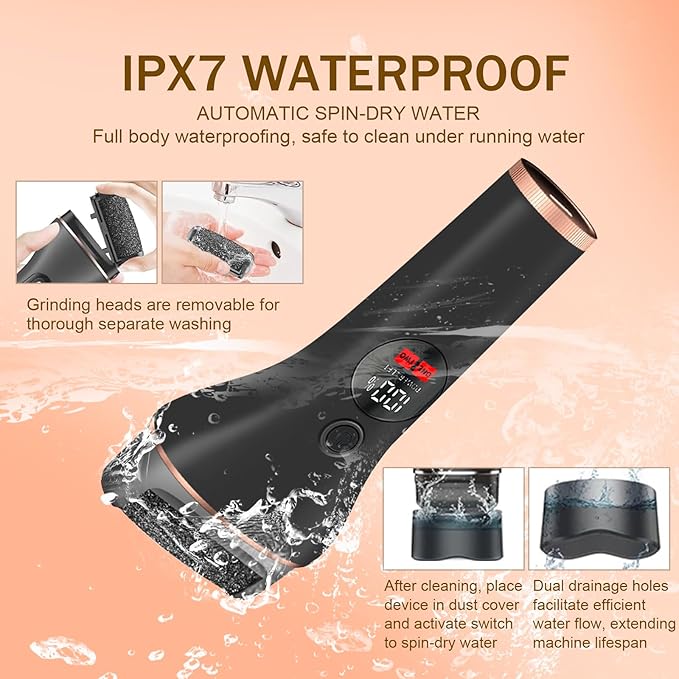 Electric Callus Remover for Feet, Rechargeable Waterproof Foot File Professional Foot Care Tools with 17-in-1 Pedicure Kit, Portable Callus Remover Kit to Remove Dead Skin Hard Skin Dry Cracks(Black)