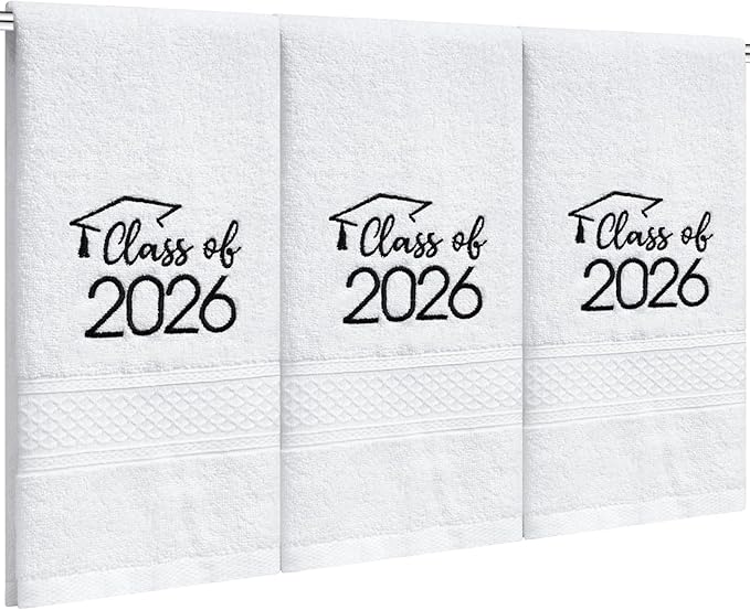 MASHAN Class of 2026 Graduation Hand Towels 3 Pack,100% Cotton Soft Absorbent Bathroom Towels,Senior 2026 Graduation Gift for Girls Boys,Black Decorative Towels 14x30 Inch
