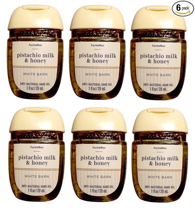 Bath and Body Works Classic and Seasonal Scents Pocketbac Gel Sanitizers - Pack of 6-1 oz each (Pistachio Milk and Honey)