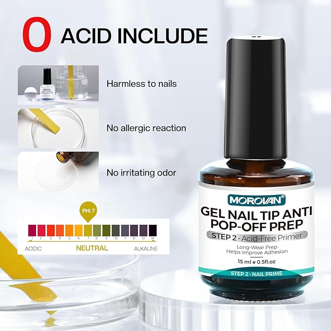 Morovan Nail Dehydrator and Primer for Tips: Only for UV-Cured Gel Nail Tips | Hema-Free Prep Dehydrate for Anti-Lifting | Acid-Free Bond Primer for 28+ Days Long Lasting Adhesion | Nail Supplies Kit