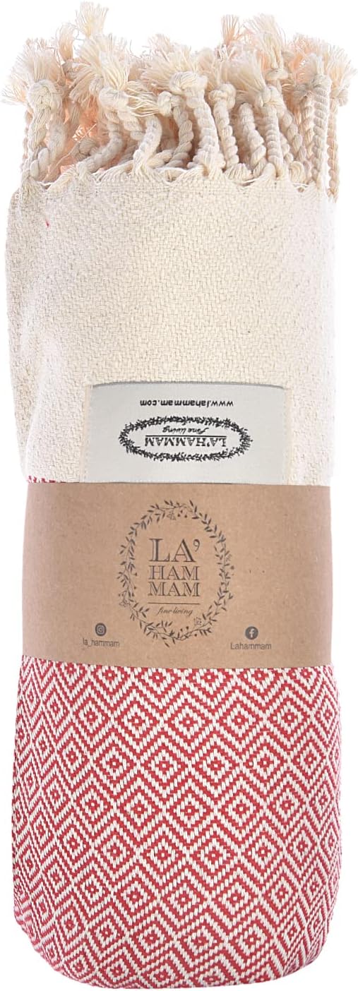 Personalized Embroidered Beach Towel | Throw Blanket, Easy Carry Sand Free, Highly Absorbent, Quick Dry, Turkish Towels for Travel Camping Bath Sauna Beach Gym Pool Yoga SPA by Lahammam, Diamond, Red