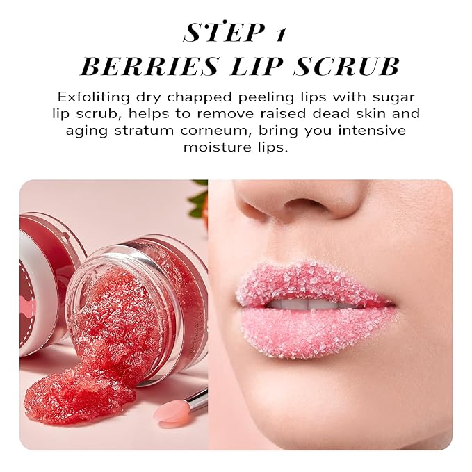 Lip Scrub & Lip Mask Set, Overnight Treatment Lip Care Products, Mothers Day Gifts Set for Mom, Moisturize & Nourish, Dry Cracked Lips, Intense Hydration with Vitamin C, Overnight Lip Mask