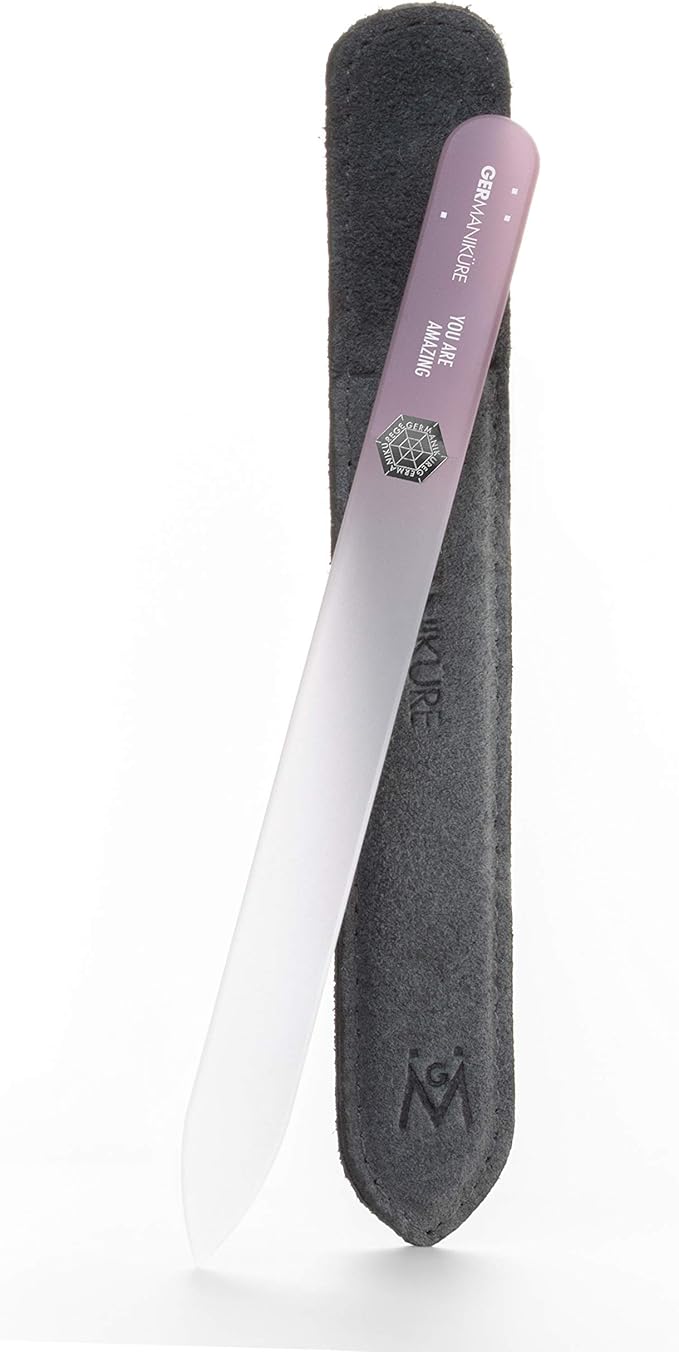 GERMANIKURE Glass Nail File in Suede Sleeve - You are Amazing - Professional Crystal Nail File for Natural Nails - Ideal Manicure & Pedicure Tool for Smooth, Easy Shaping - Nail Care Gift