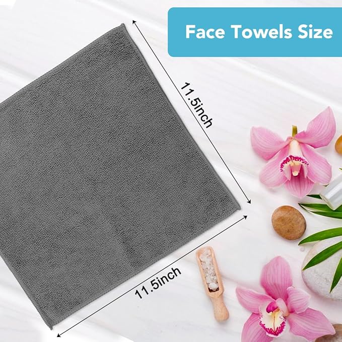 Orighty Washcloths, 5 Pack Microfiber Face Towels, Highly Absorbent and Soft Feel Wash Cloths & Hand Towels for Bathroom, Hotel, Spa, and Gym, 11.5x11.5 Inch, Grey