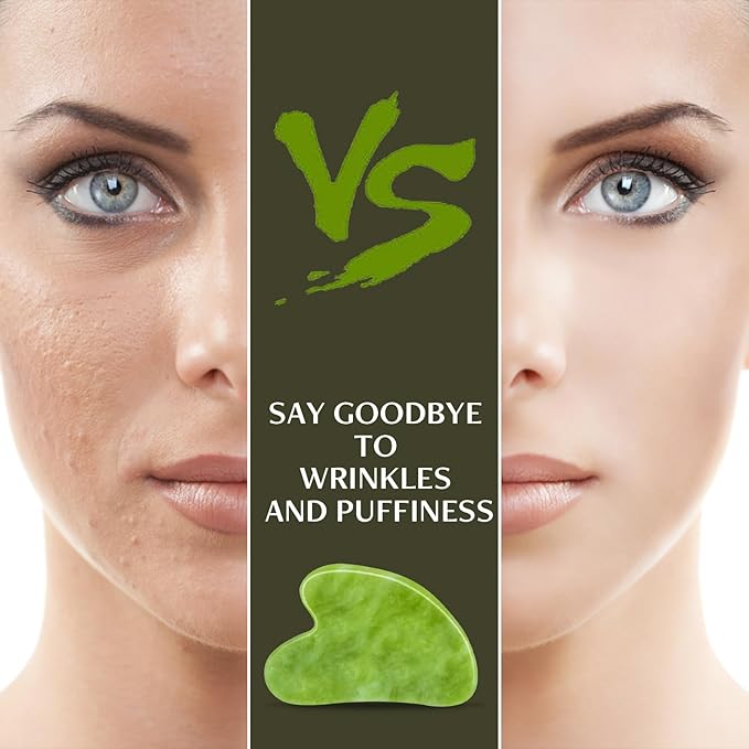 Disemot Gua Sha Facial Tools, Natural Anti-Aging Jade Beauty Skin-Care Tool, GuaSha to Rejuvenate Facial Skin Cooling, Slimming & Firming, Great as Stocking Stuffers