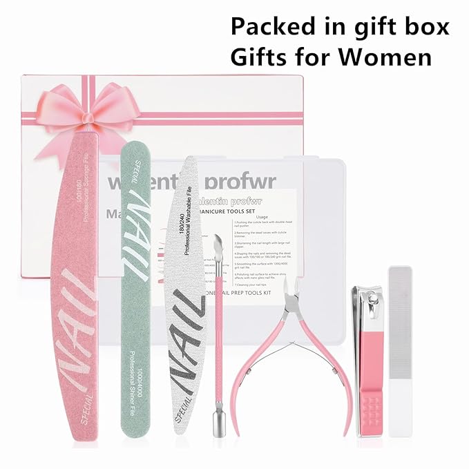 Nail Care Kit,Nail Files and Nail Buffer, Manicure Kit for Women,Cuticle Nippers,Cuticle Trimmer, Cuticle Pusher,Nail Tools,Nail Kit, Pedicure & Manicure Tools,Nail Prep Kit,Gifts for Mom Women