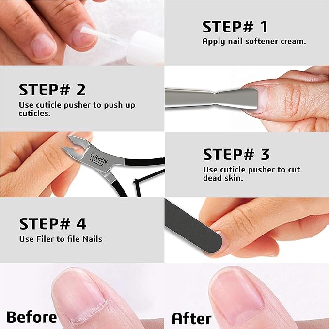 Professional Cuticle Trimmer Nail Cuticle Cutter Stainless Steel Cuticle Nippers with Sharp Blades Double Spring Manicure Tools for Nail Care Pedicure Home Spa (Black - Pusher Included)