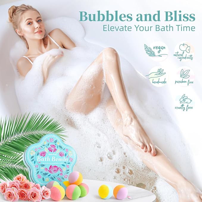 Bath Bomb Gift Set – 10 Handmade Bath Bombs with Natural Ingredients, 5 Aromatic Scents, Relaxing Spa Bombs for Women, Men, and Kids, Best Birthday Gifts for Stress Relief and Relaxation