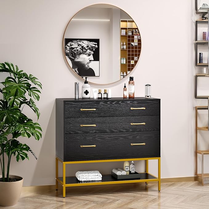 OmySalon Salon Stations for Hair Stylist, Barber Station with Mirror, 3 Drawers, Shelf & Tool Holders, Hair Storage Cabinet Organizer Table for Beauty Spa, Black