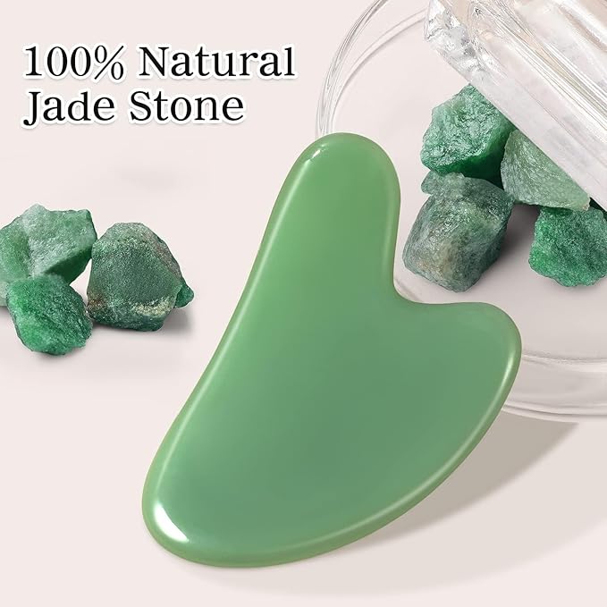 2 Pack Gua Sha Facial Tools,Gua Sha Jade Stone Gua Sha Massage Tool, Guasha Tool for Face and Body Skin Massage. Tools for SPA Acupuncture, Pink Stone for Body Face Neck and Eye (A)